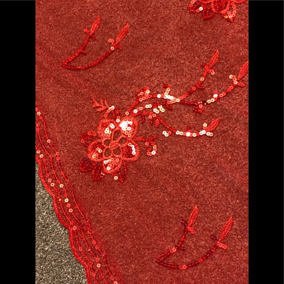 Embroidered Embellished Sequins  Paillettes Scarf Shawl 40,5 x40,5 Chic red mesh - Picture 12 of 12
